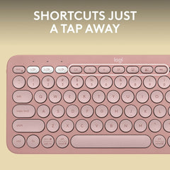 Logitech Pebble Keys 2 K380s Slim Minimalist Bluetooth Keyboard with Customizable Keys - Rose