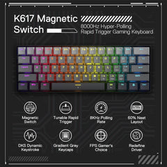Redragon FIZZ K617 60% RGB Wired Mechanical Gaming Keyboard - Misty Grey