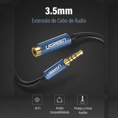 UGREEN 3.5mm Male to 3.5mm Female Extension AUX Cable 2M - Black