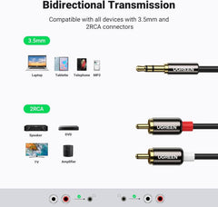UGREEN 3.5mm to RCA Cable RCA Male to Aux Audio Adapter HiFi Sound Headphone Jack Adapter 3M -Black