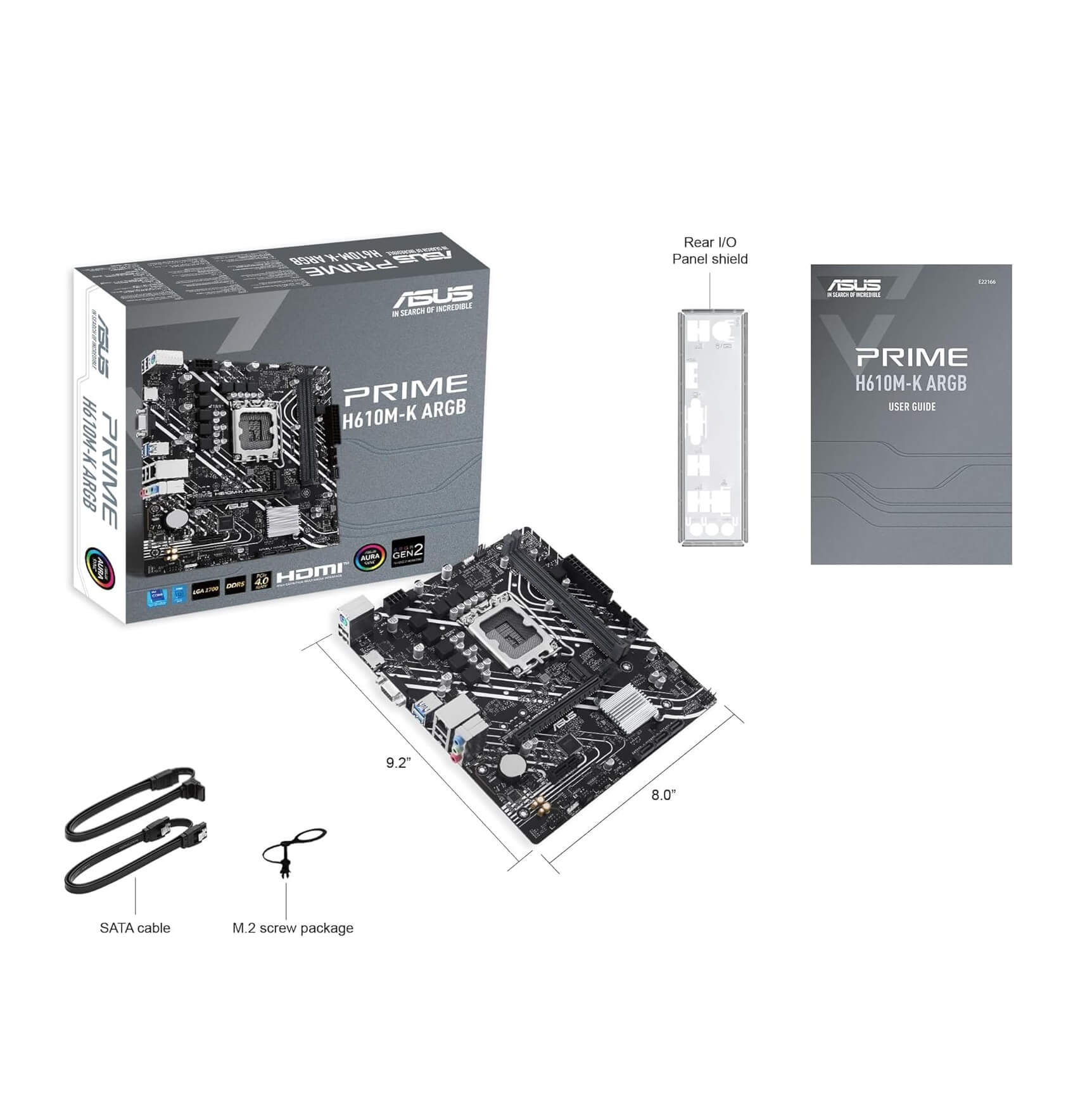 ASUS Prime H610M-K ARGB DDR5 Intel H610 LGA 1700 microATX Motherboard with PCIe 4.0