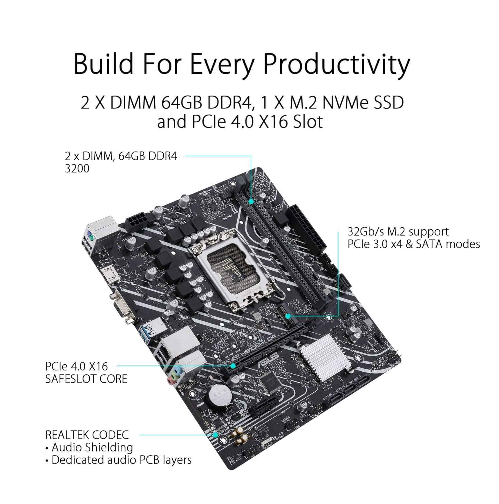 ASUS Prime H610M-K D4 Intel H610 LGA 1700 microATX Motherboard with PCIe 4.0