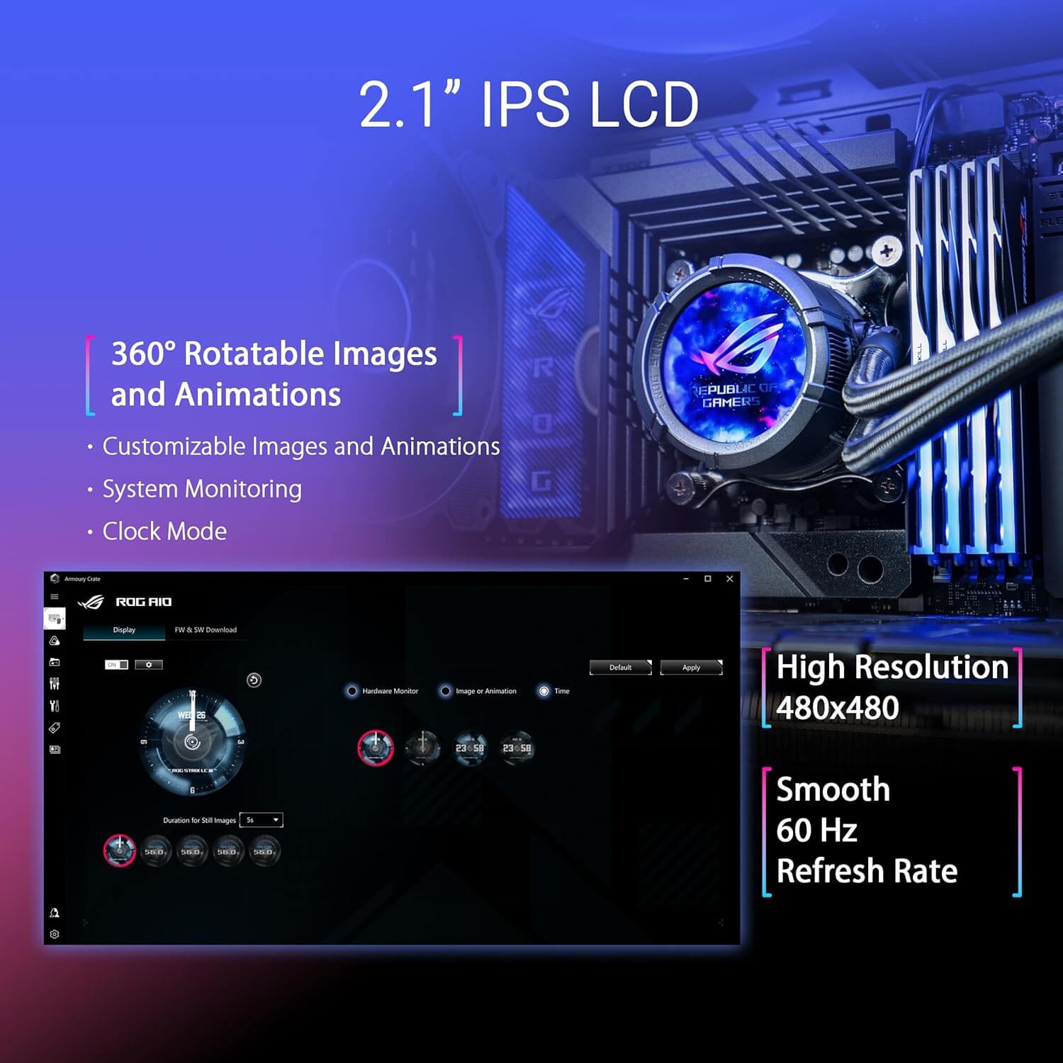 ASUS ROG Strix LC III 360 ARGB LCD 360mm AIO CPU Liquid Cooler with 2.1" IPS LCD