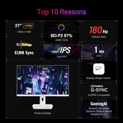 ASUS ROG Strix XG27ACS 27" 180Hz 1ms Fast IPS USB Type-C Gaming Monitor - White