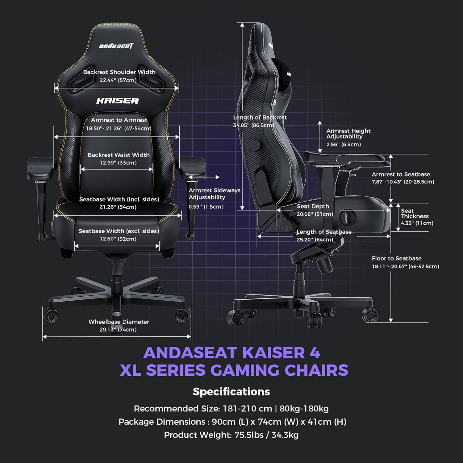 Anda Seat Kaiser 4 XL Series Fabric Premium Ergonomic Gaming Chair - Carbon Black