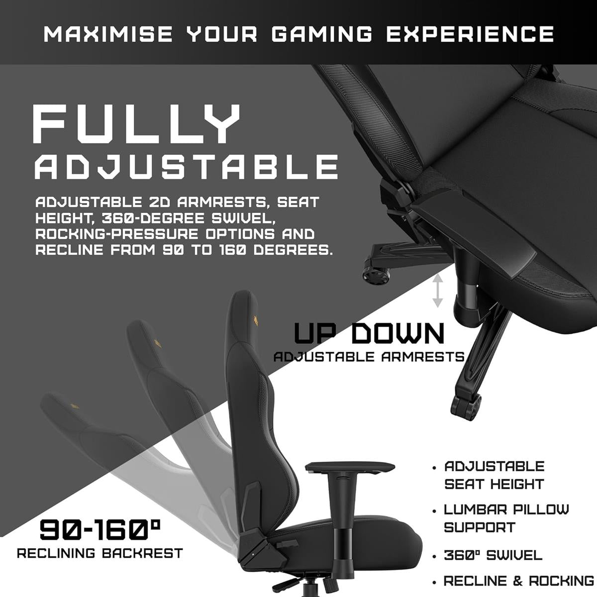 Anda Seat Phantom 3 Leather Gaming Chair - Stormy Black - XL Size