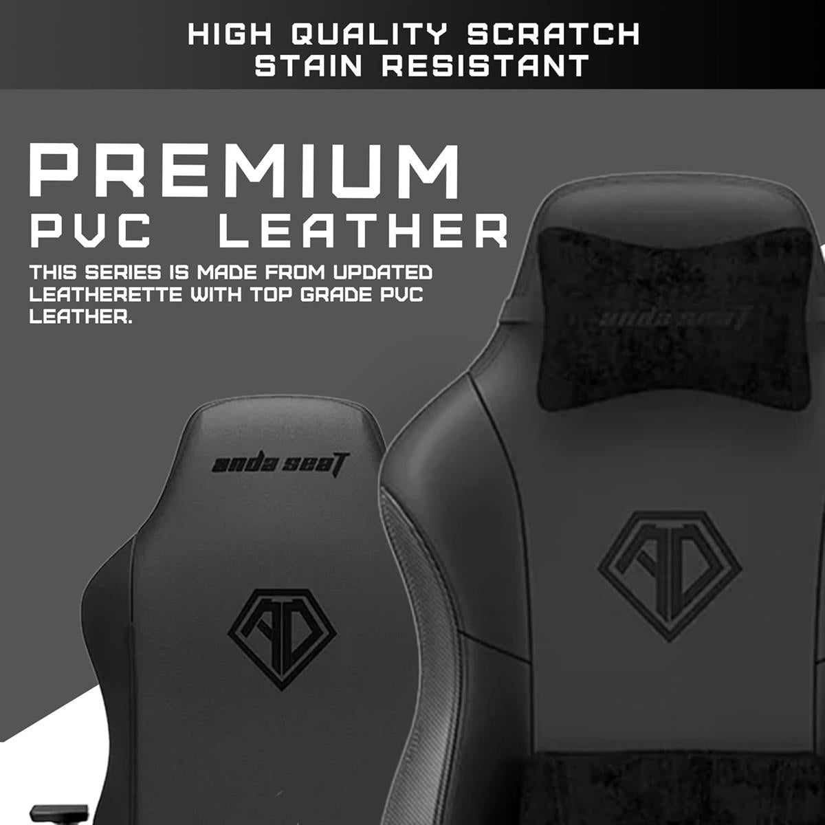 Anda Seat Phantom 3 Leather Gaming Chair - Stormy Black - XL Size