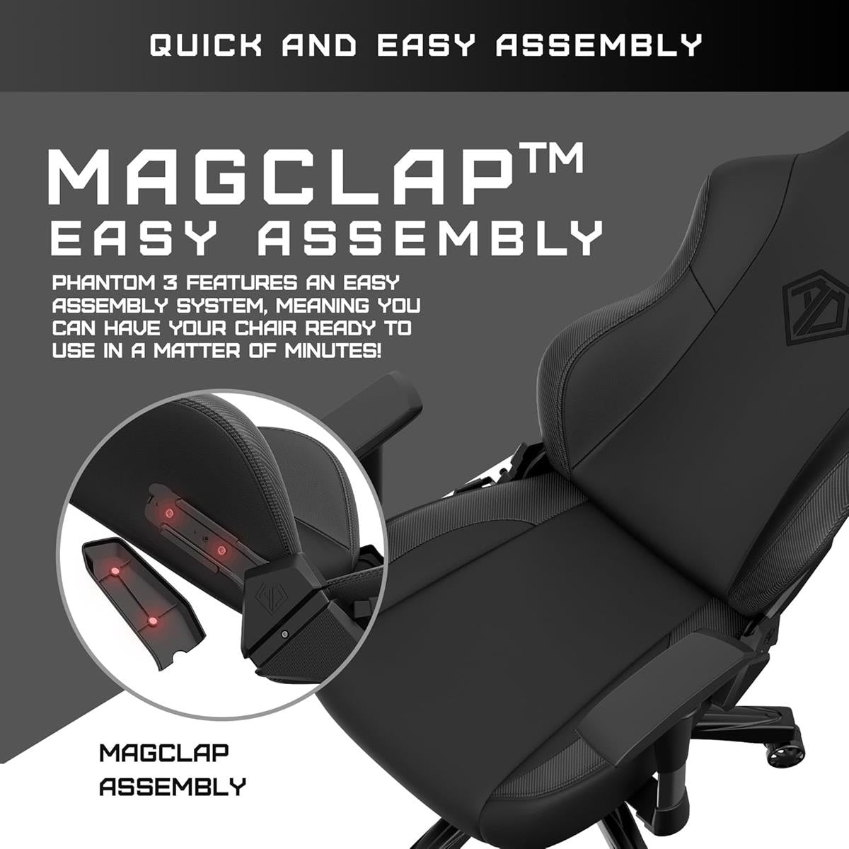 Anda Seat Phantom 3 Leather Gaming Chair - Stormy Black - XL Size