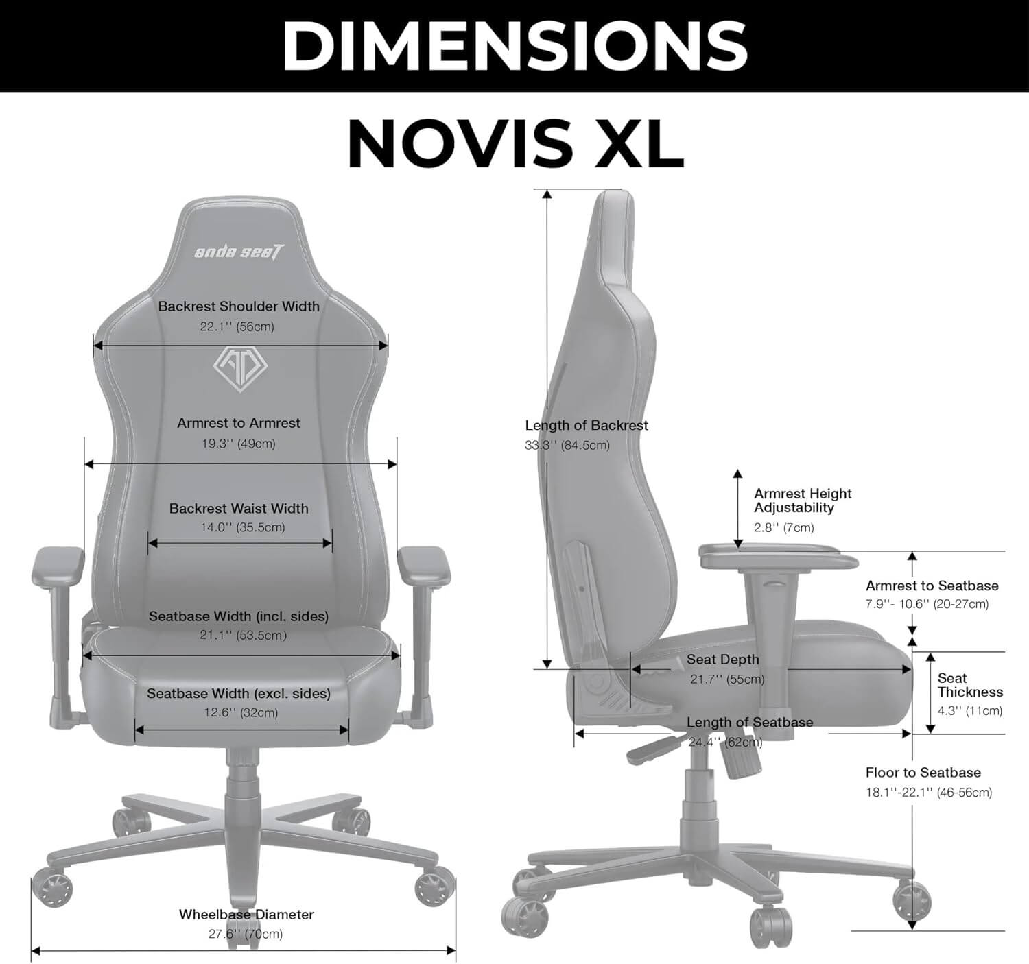 AndaSeat Novis Series Best Budget Ergonomic Gaming Chair - Black - XL Size