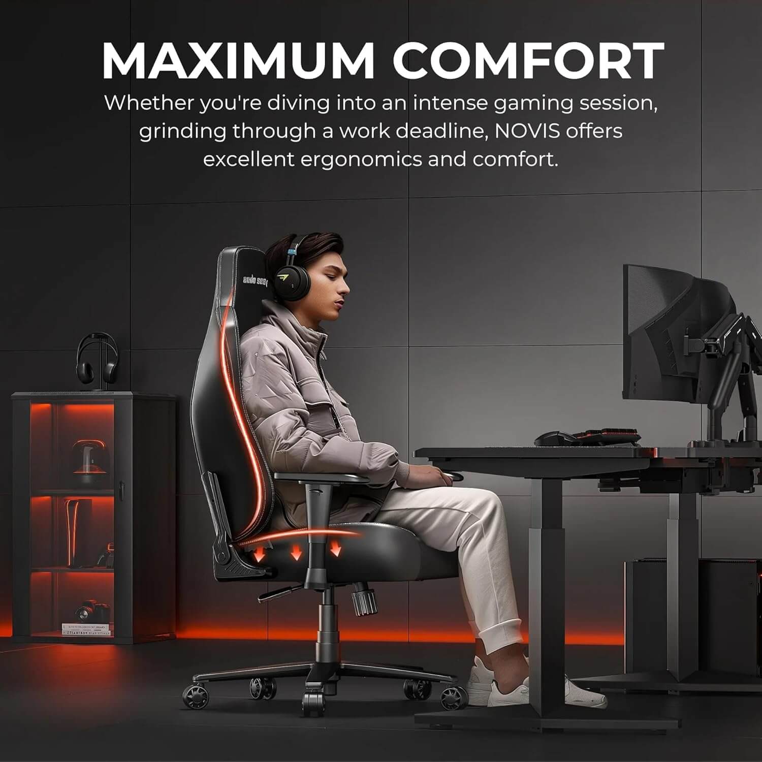 AndaSeat Novis Series Best Budget Ergonomic Gaming Chair - Black - XL Size