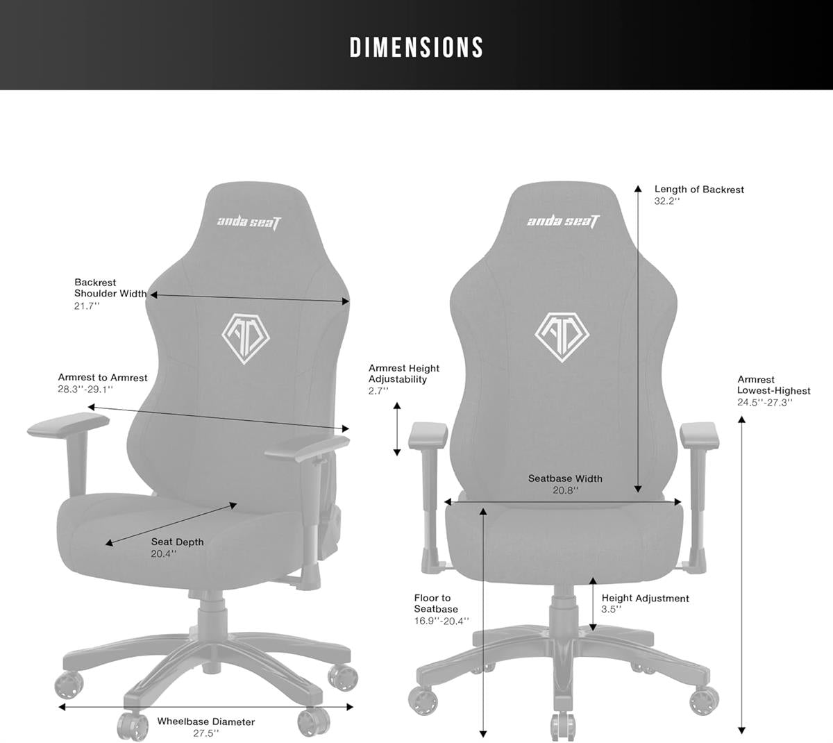 AndaSeat Phantom 3 Series Fabric Premium Office Gaming Chair - Carbon Black