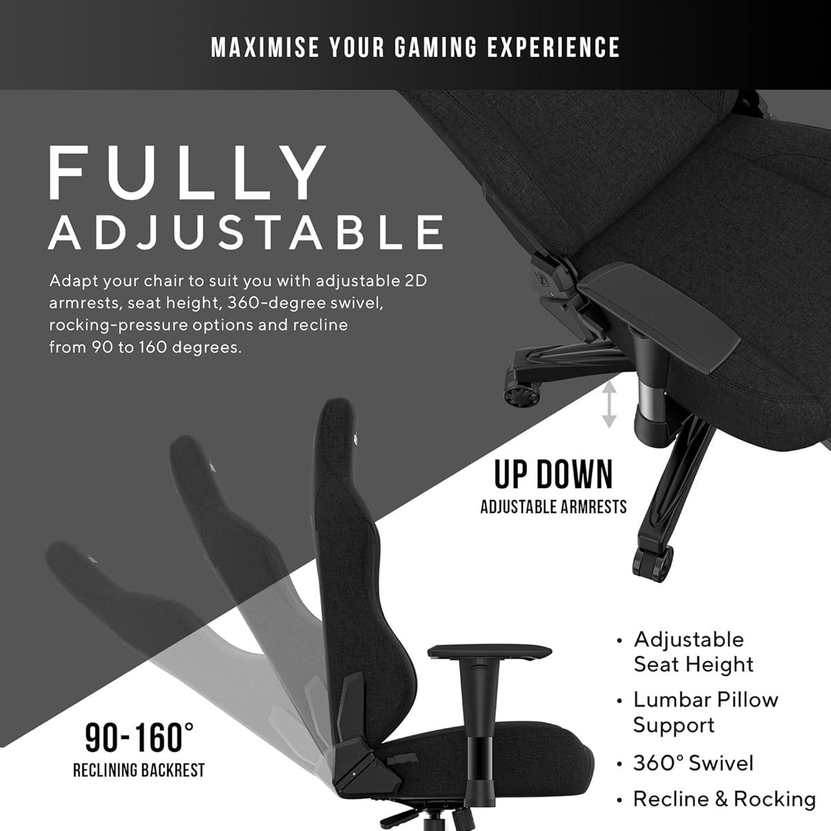 AndaSeat Phantom 3 Series Fabric Premium Office Gaming Chair - Carbon Black