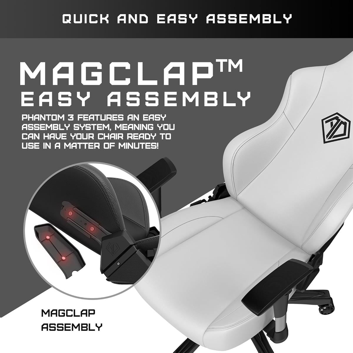 AndaSeat Phantom 3 Series Premium Office Gaming Chair - Cloudy White