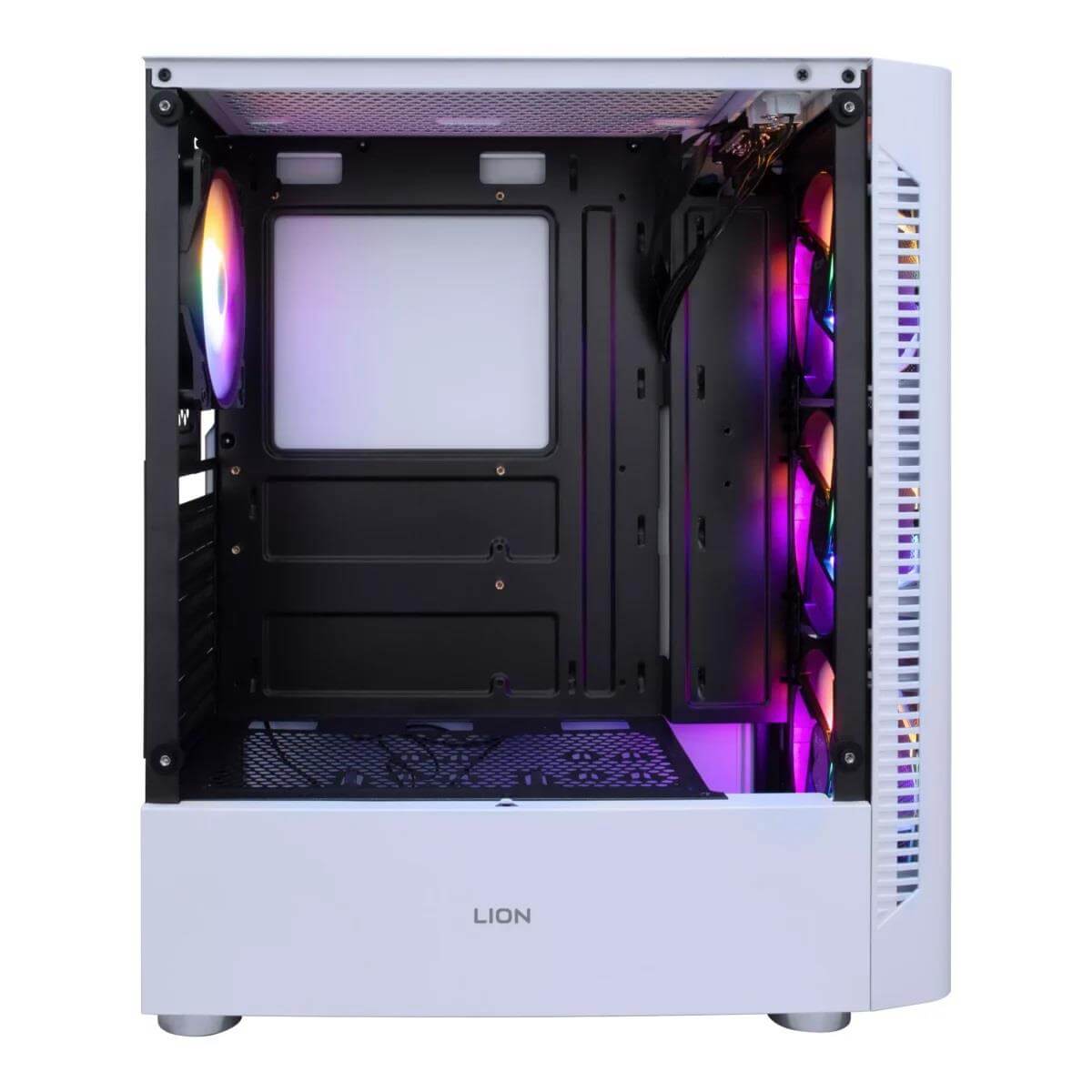 Lion Computer Boost Lion RGB ATX Mid-Tower Computer Case with 4 RGB Fans Included ...