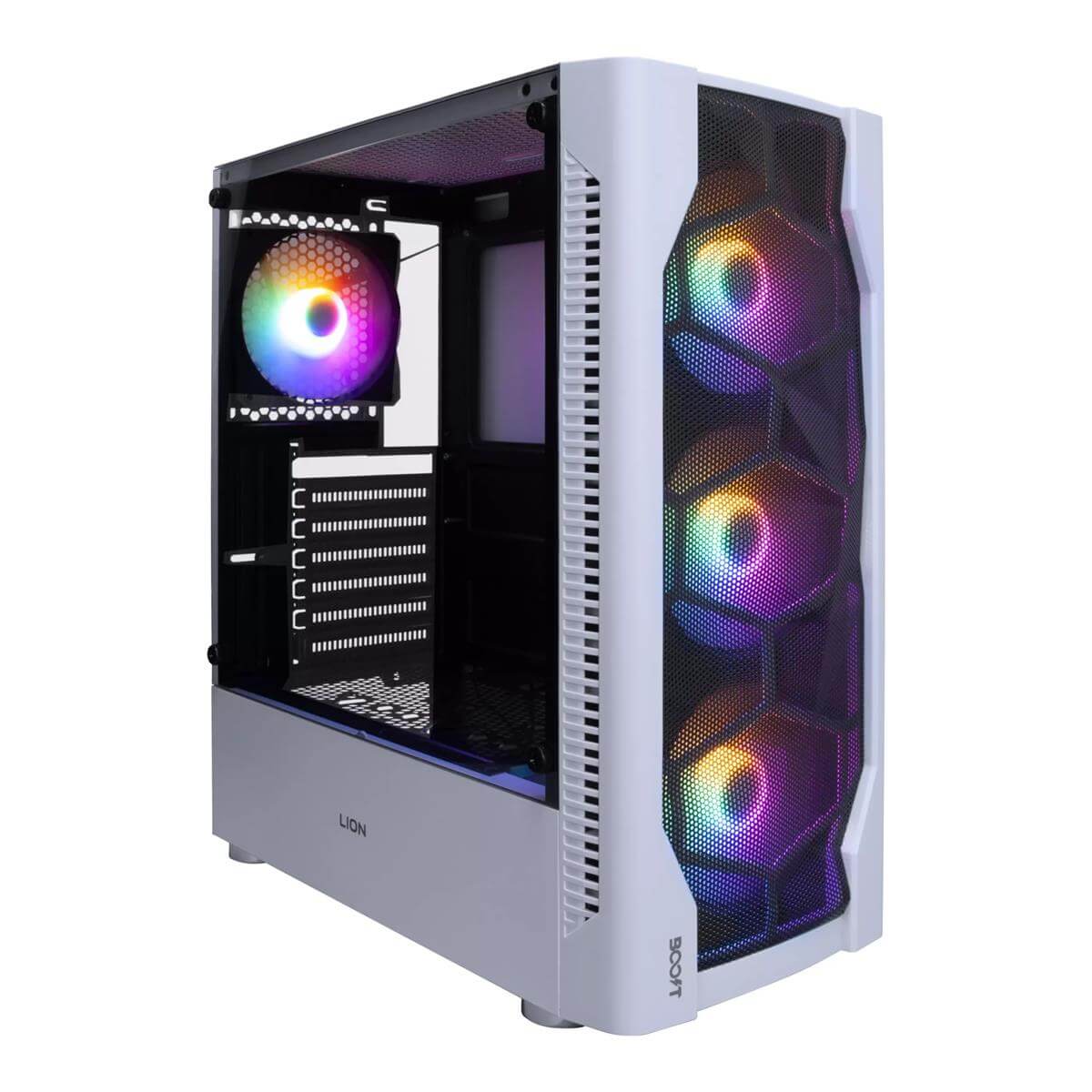 Lion Computer Boost Lion RGB ATX Mid-Tower Computer Case with 4 RGB Fans Included ...