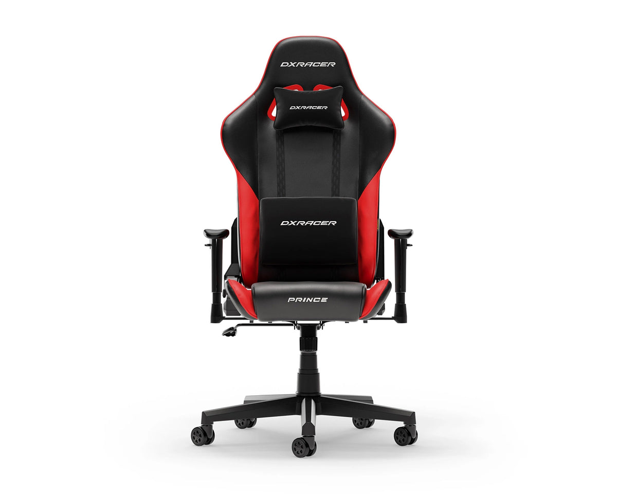 DXRacer Prince Series Gaming Chair with Ergonomic Headrest and Lumbar Support - Black / Red