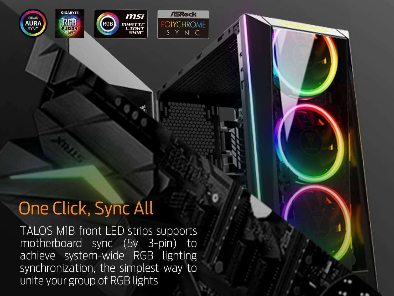 Talos Computer Gamdias Talos M1B RGB ATX Mid-Tower Computer Case with 3 ARGB Fan ...