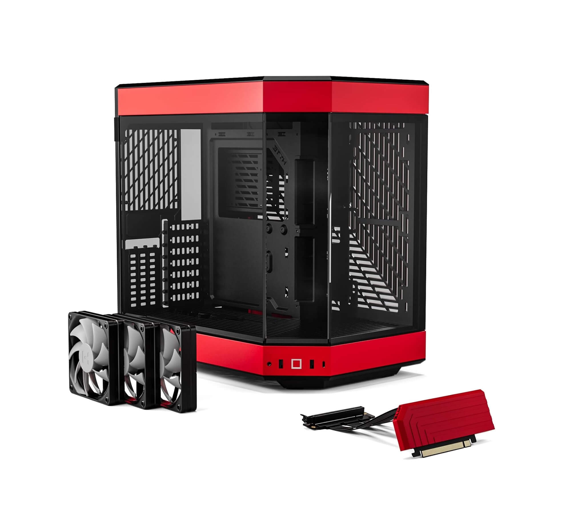 HYTE Y60 Dual Chamber ATX Mid-Tower Computer Case with PCIE 4.0 Riser Cable Included - Black Red