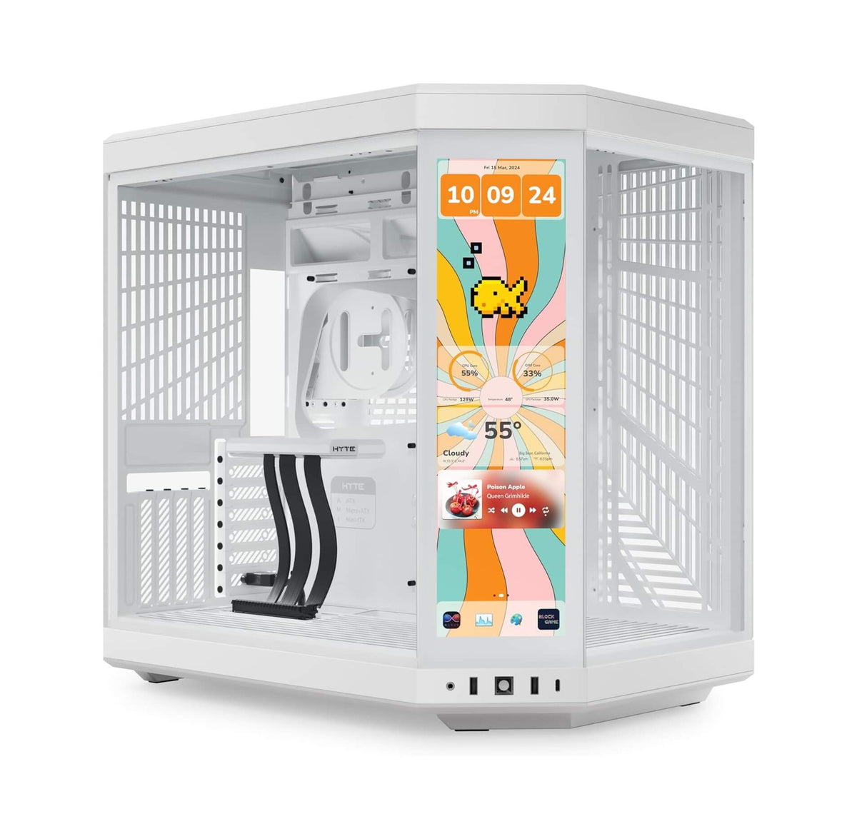 HYTE Y70 Touch Infinite Dual Chamber ATX Mid Tower Computer Case with Integrated 2.5K LCD Touchscreen - White