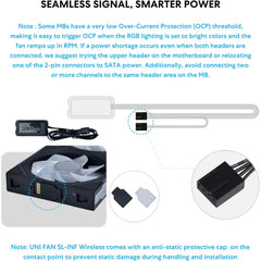 Lian Li UNI Fan SL-Infinity Wireless 120mm ARGB Reverse Blade Case Fan with Controller - Triple Fan Pack - White