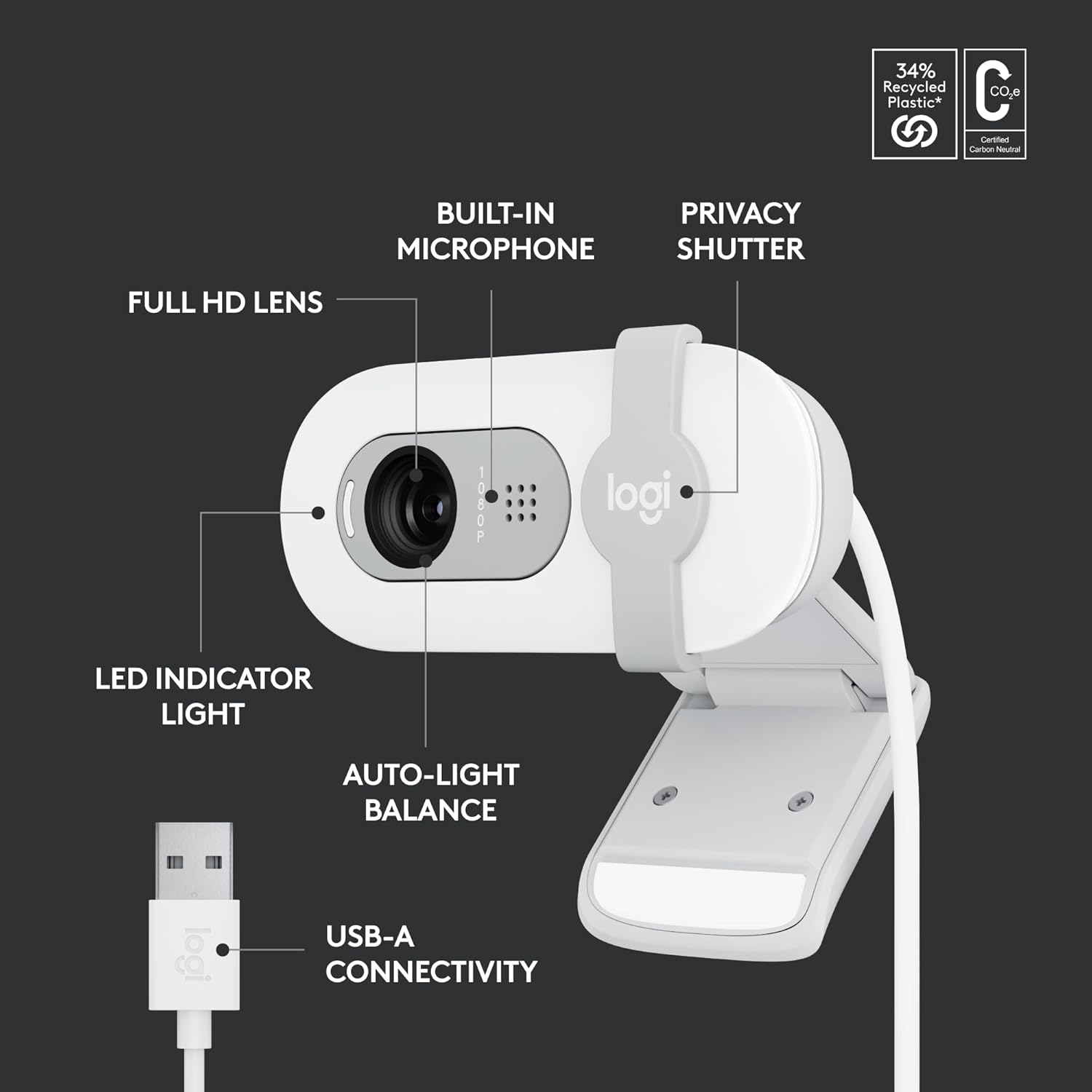 Logitech Brio 100 Full HD Webcam for Meetings and Streaming
