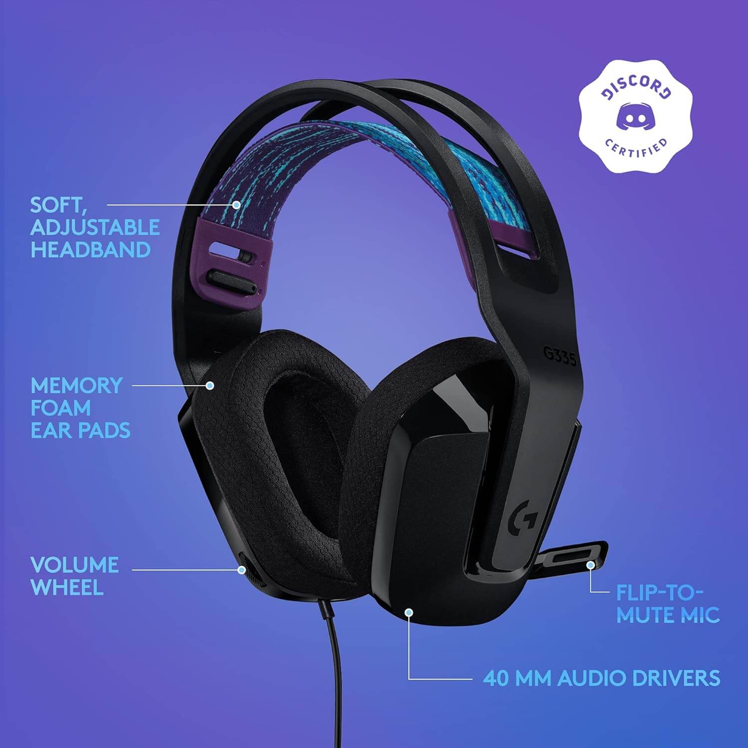 Logitech G335 Wired Gaming Headset with Flip to Mute Microphone