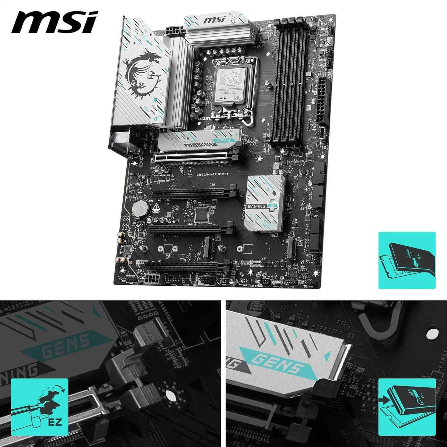 MSI B860 GAMING PLUS WiFi DDR5 Intel B860 LGA 1851 ATX Gaming Motherboard