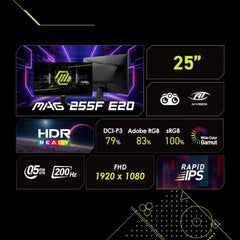 MSI MAG 255F E20 25" Full HD 200Hz 0.5ms IPS Gaming Monitor