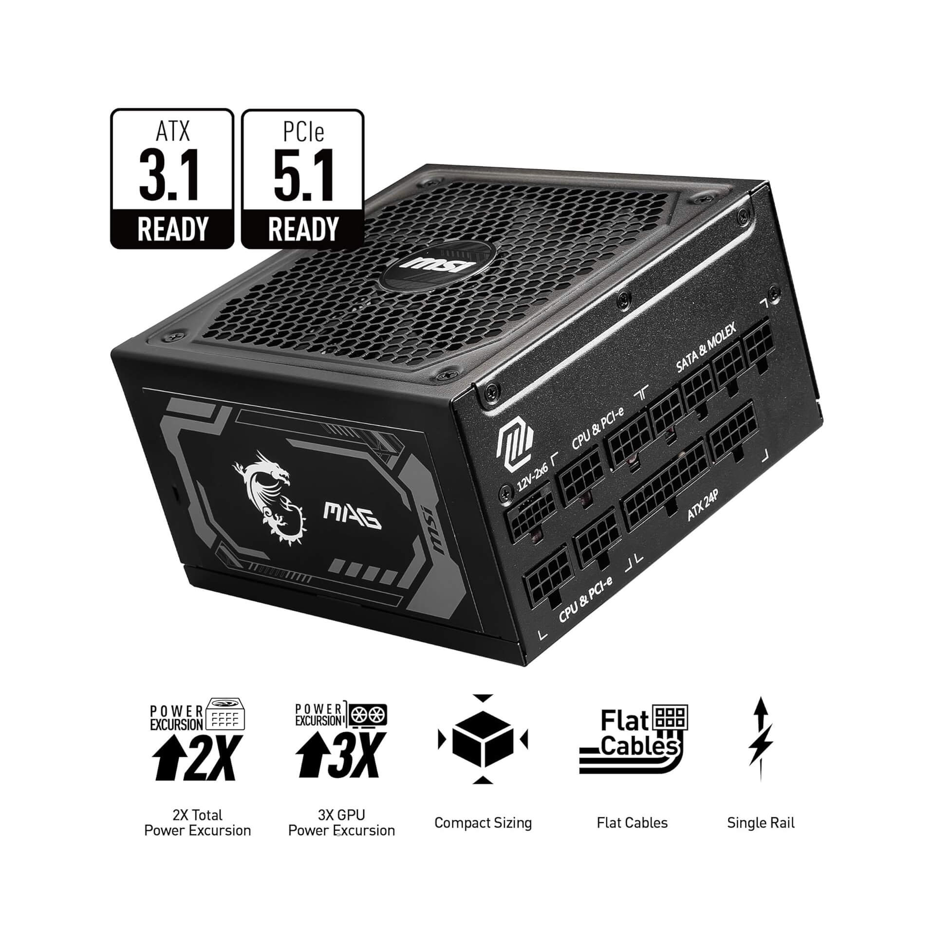MSI MAG A1250GL PCIE 5 1250W 80+ Gold Fully Modular Power Supply