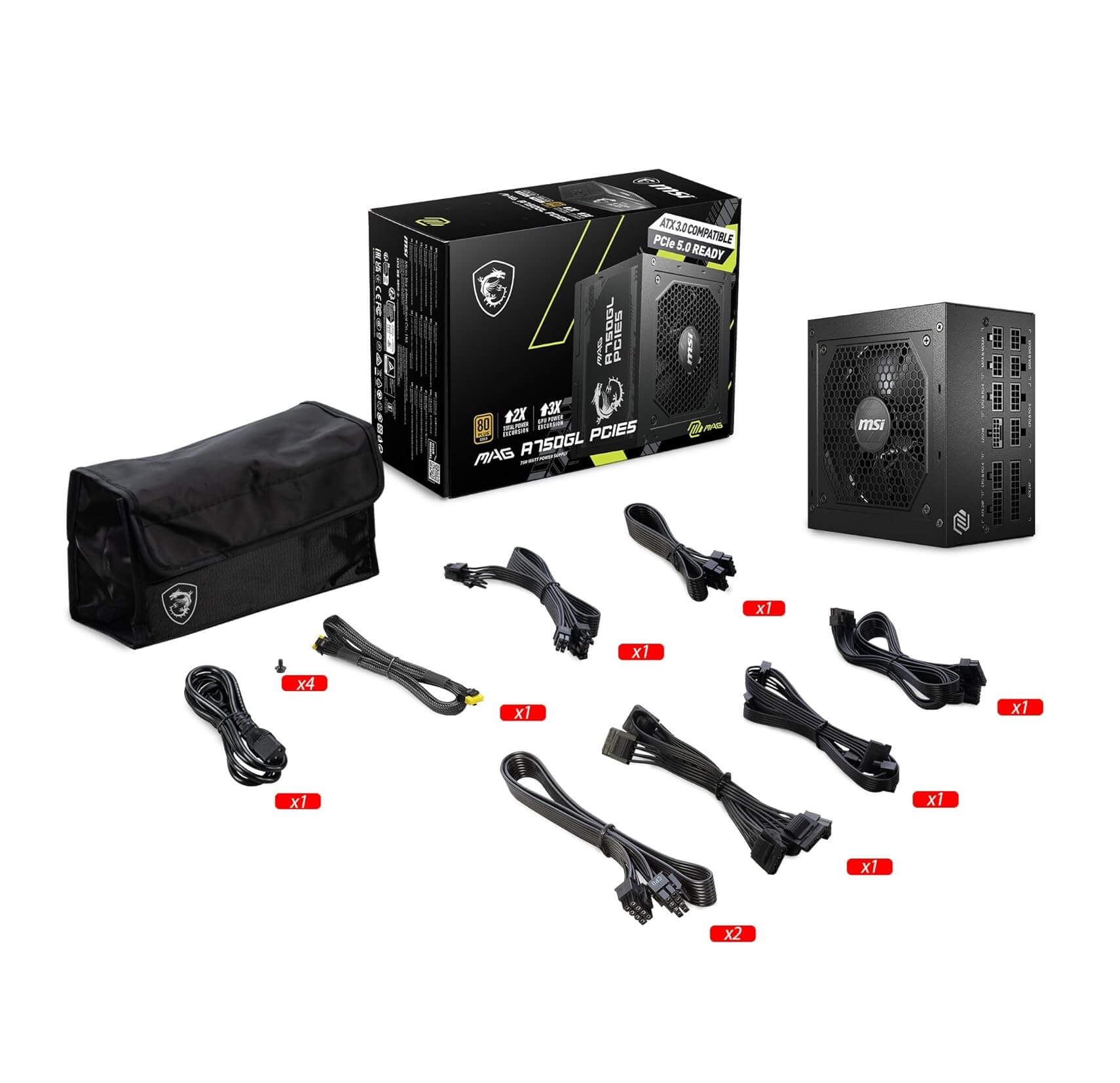 MSI MAG A750GL PCIE 5 750W 80+ Gold Fully Modular Power Supply