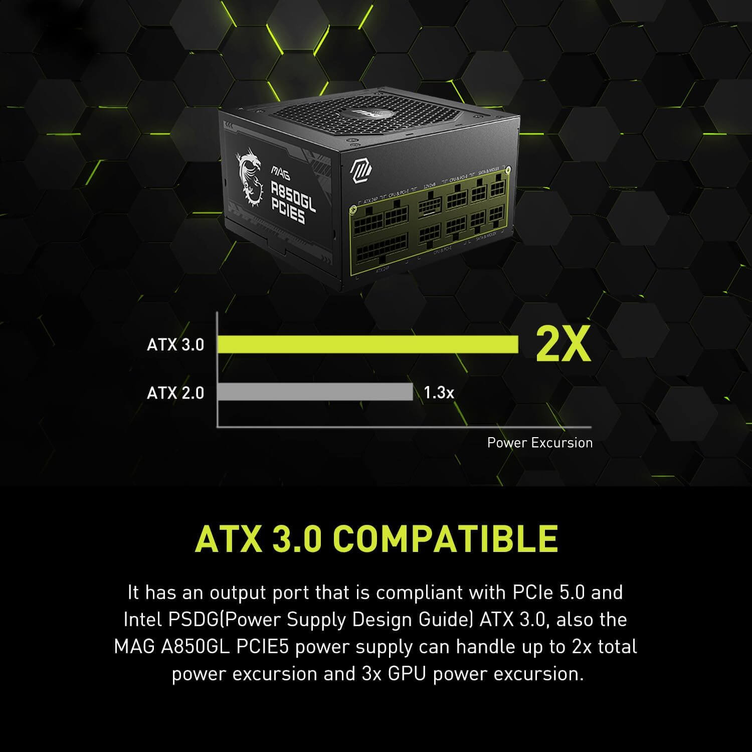 MSI MAG A850GL PCIE 5 850W 80+ Gold Fully Modular Power Supply