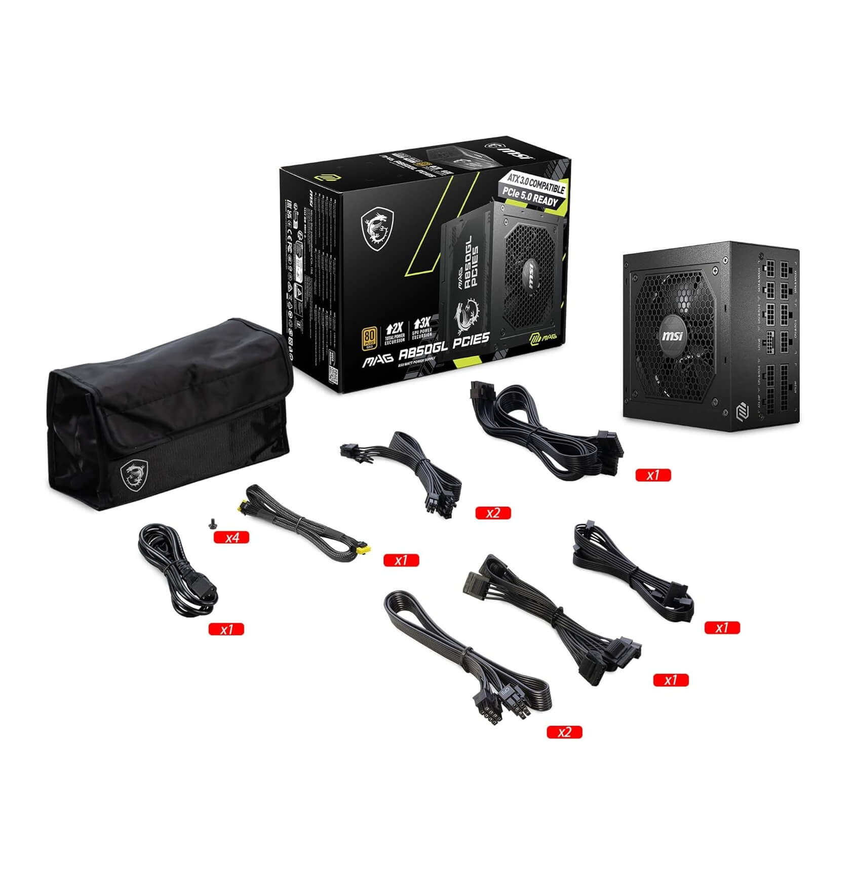 MSI MAG A850GL PCIE 5 850W 80+ Gold Fully Modular Power Supply