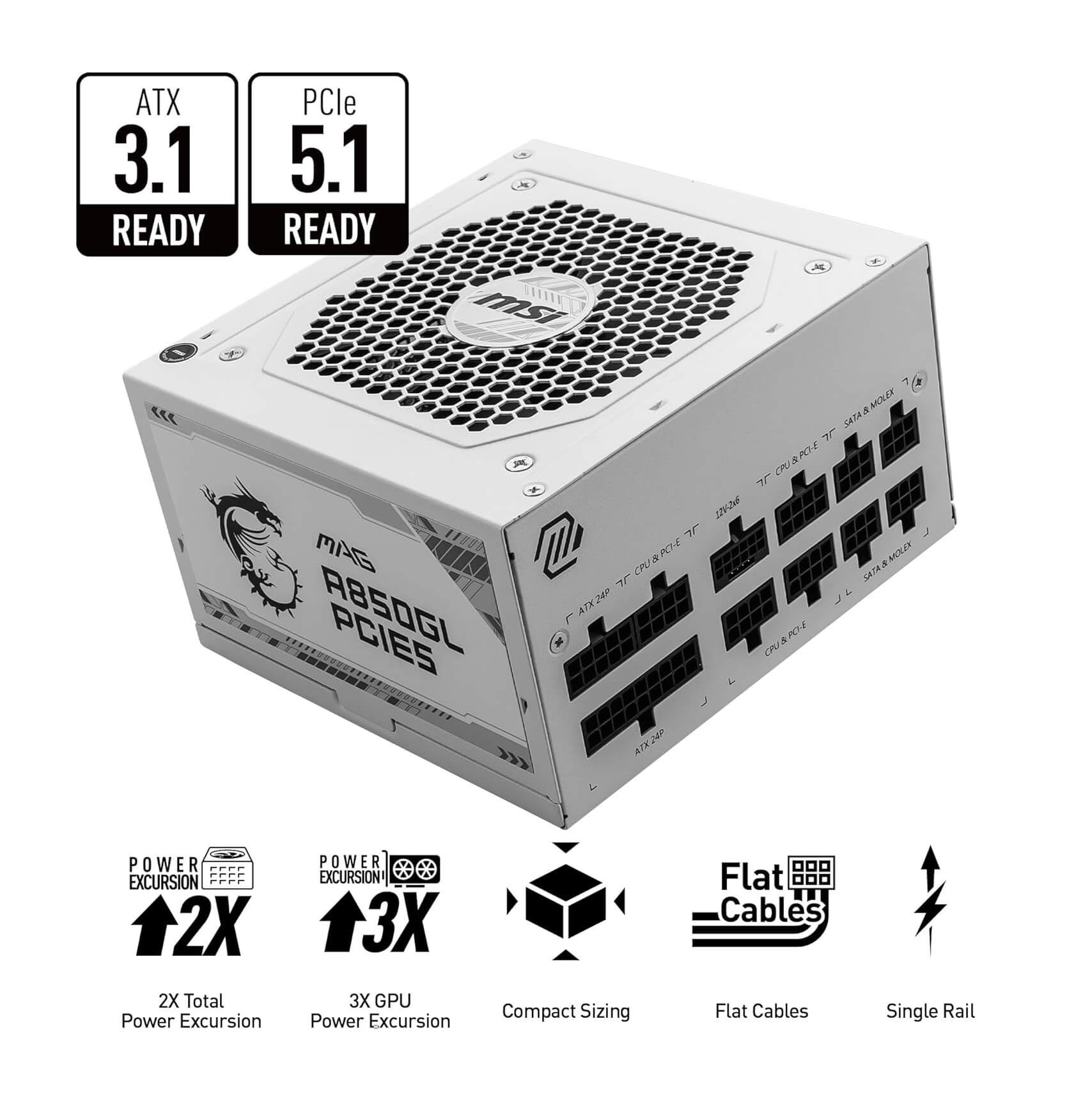 MSI MAG A850GL PCIE 5 850W 80+ Gold Fully Modular Power Supply