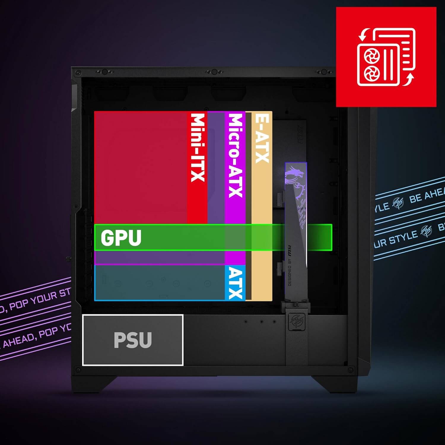 MSI MPG GUNGNIR 300R Airflow ARGB Premium ATX Mid-Tower Gaming Computer Case