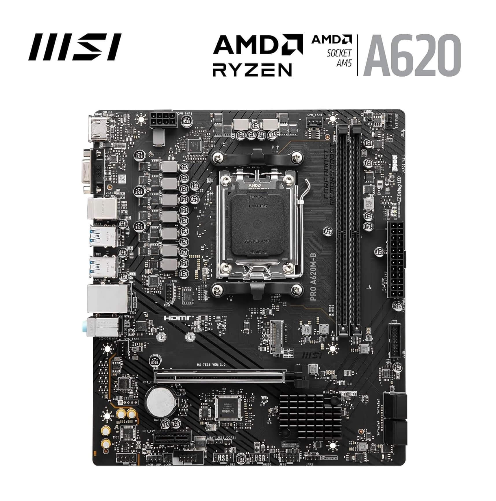 MSI Pro A620M-B DDR5 AM5 AMD Ryzen 9000 MicroATX Motherboard