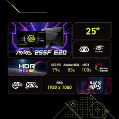 MSI MAG 255F E20 25" Full HD 200Hz 0.5ms Gaming Monitor