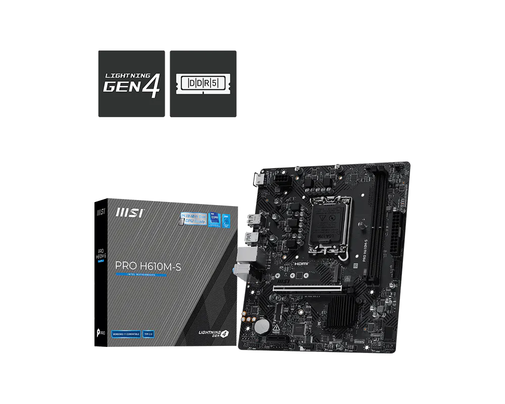 MSI Pro H610M-S DDR5 Intel H610 14th Gen LGA 1700 microATX Motherboard