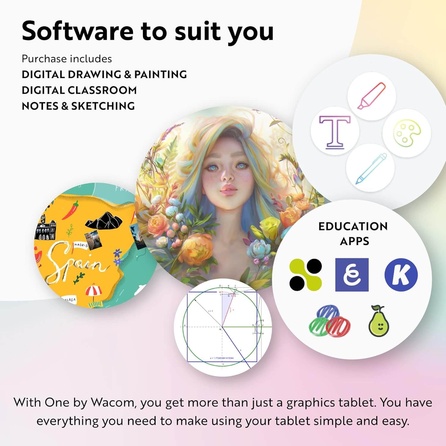 One by Wacom Medium Graphics Drawing Tablet 10.9" x 7.4" Inches