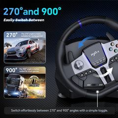 PXN V9 GEN2 270/900 Degree Race Steering Wheel with 3 Pedals and Shifter Bundle for PC, Xbox One, Xbox Series X/S, PS4, PS3