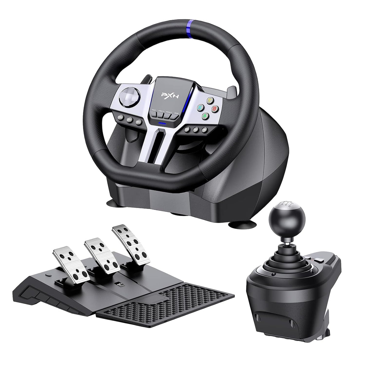 PXN V9 GEN2 270/900 Degree Race Steering Wheel with 3 Pedals and Shifter Bundle for PC, Xbox One, Xbox Series X/S, PS4, PS3