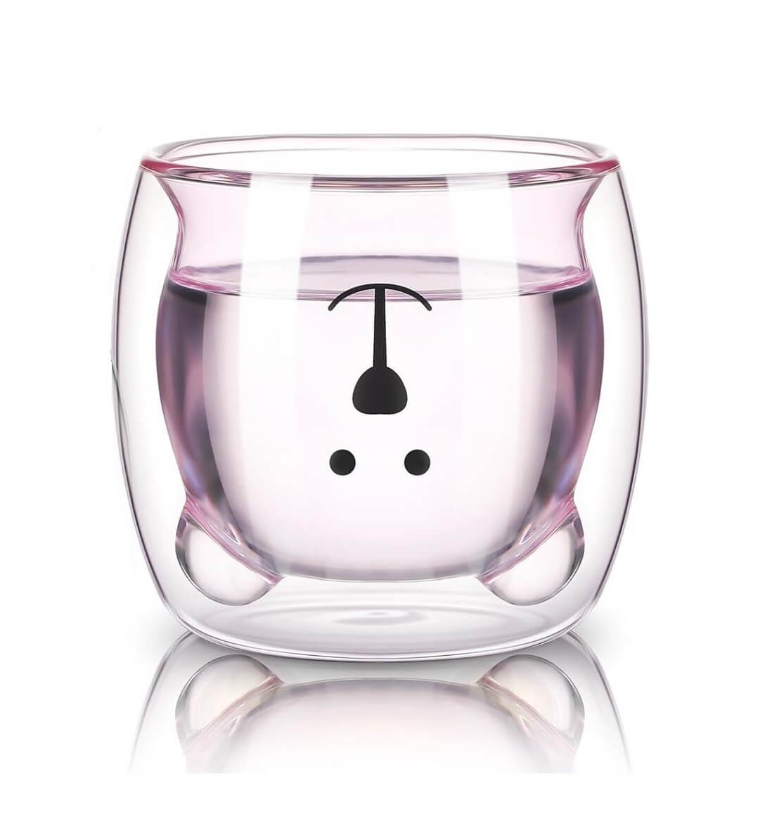 Prismora Double Layer Glass Cute Bear Mug 300ml - Pink