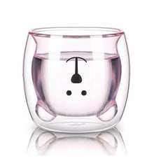 Prismora Double Layer Glass Cute Bear Mug 300ml - Pink