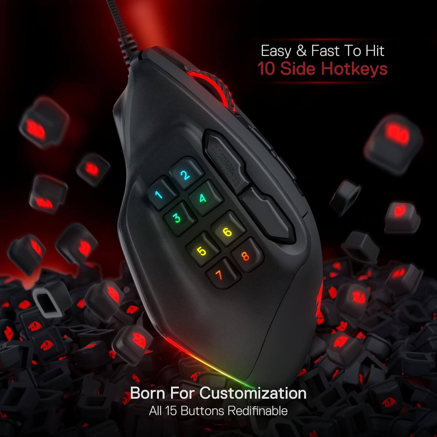 Redragon Aatrox M811 MMO RGB Wired Gaming Mouse with 10 Side Macro Keys