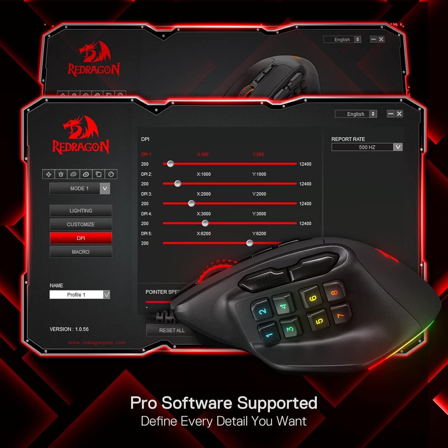 Redragon Aatrox M811 MMO RGB Wired Gaming Mouse with 10 Side Macro Keys