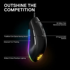 SteelSeries Rival 3 RGB Wired Gaming Mouse with TrueMove Core Optical Sensor
