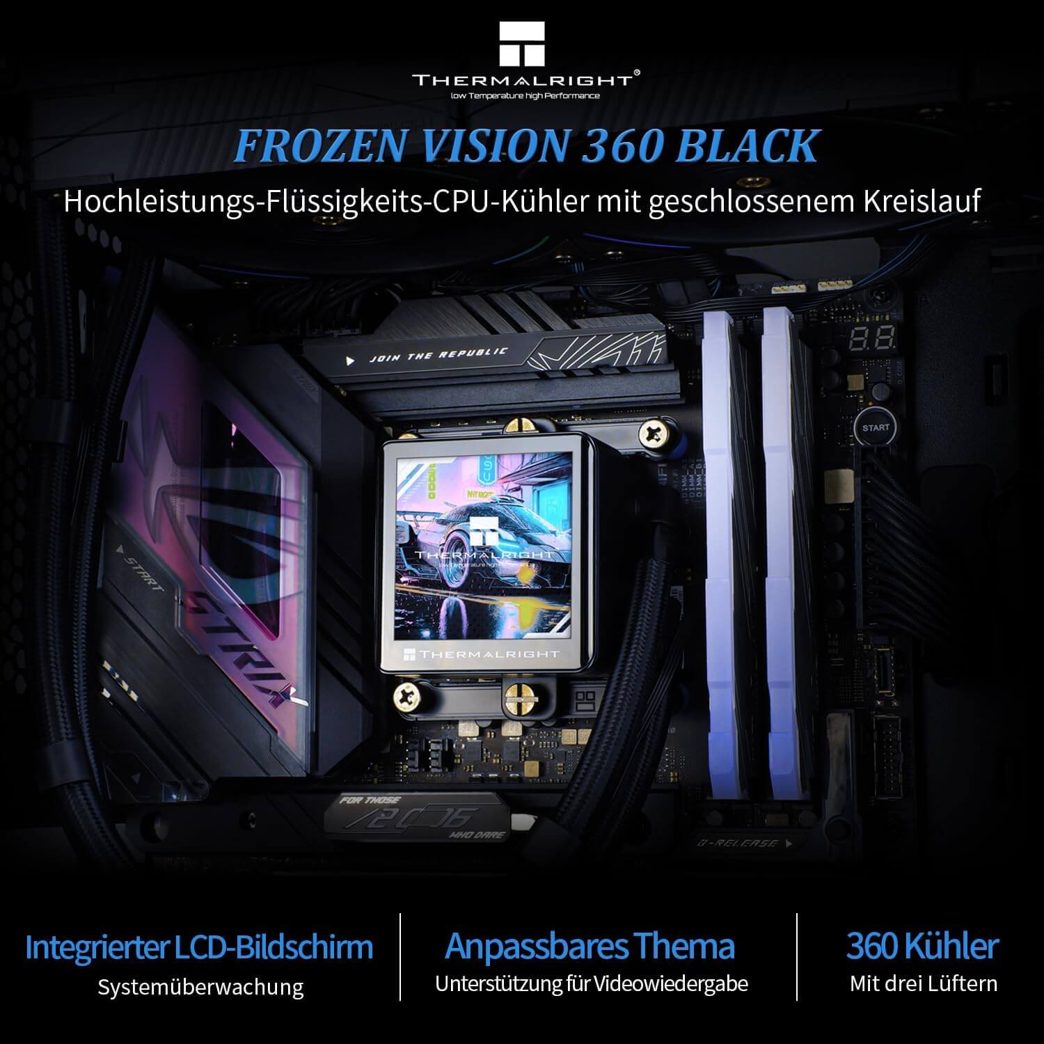 Thermalright Frozen Vision 360 360mm AIO CPU Liquid Cooler with 2.88 Inch IPS LCD Screen