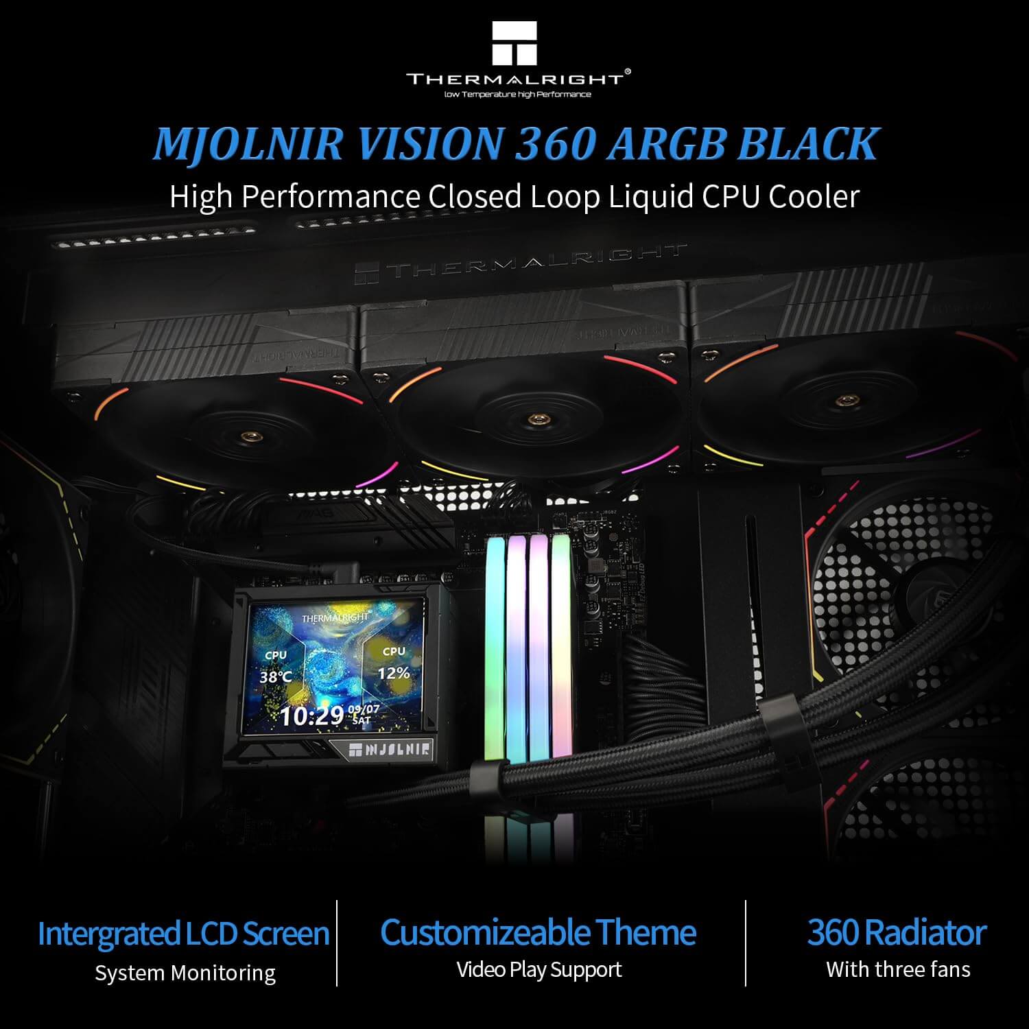 Thermalright Mjolnir Vision 360 360mm ARGB AIO CPU Liquid Cooler with LCD Display