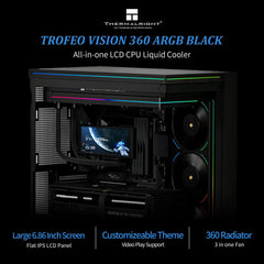 Thermalright Trofeo Vision 360 ARGB 360mm AIO CPU Liquid Cooler with 6.86 inch Magnetic IPS LCD Screen - Black