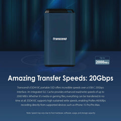 Transcend ESD410C 4TB USB 3.2 Gen2 Portable External SSD Supports Apple 4K 60fps ProRes