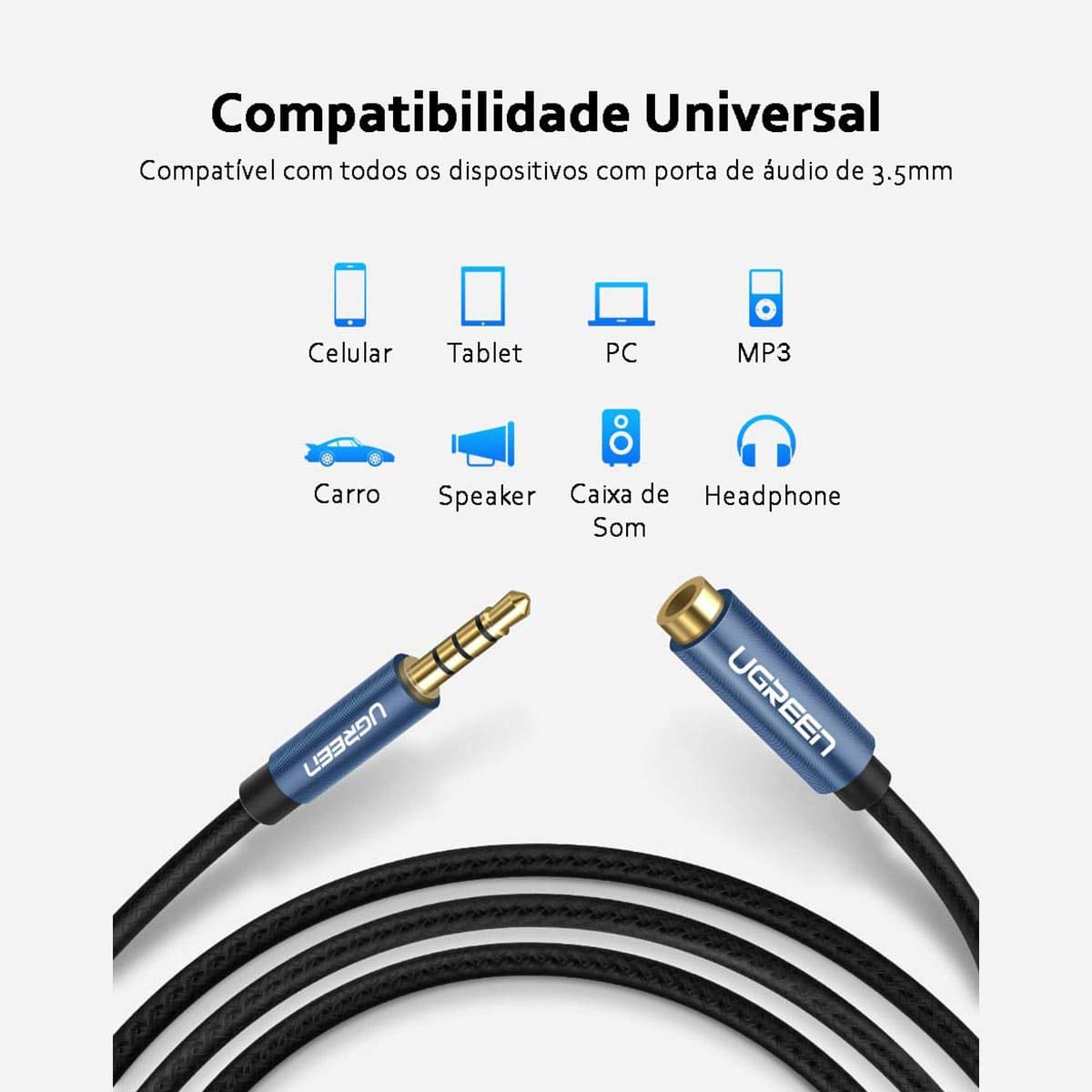 UGREEN 3.5mm Male to 3.5mm Female Extension AUX Cable 2M - Black